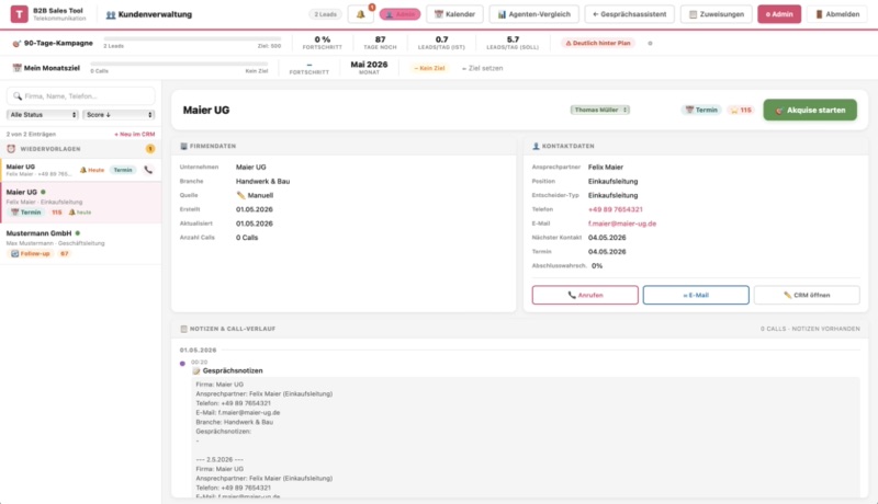CRM & Leadgeneration Tool — Ventas Webdesign